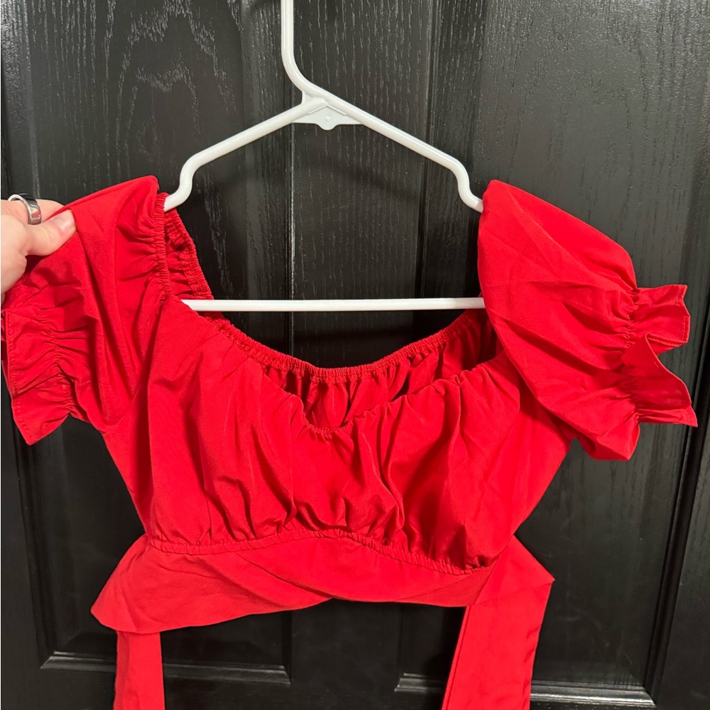 Amazon Red Puff Sleeve Crop Top